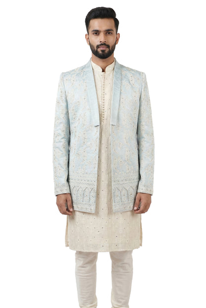 Powder Blue Embroidered Open-Style Jacket Set