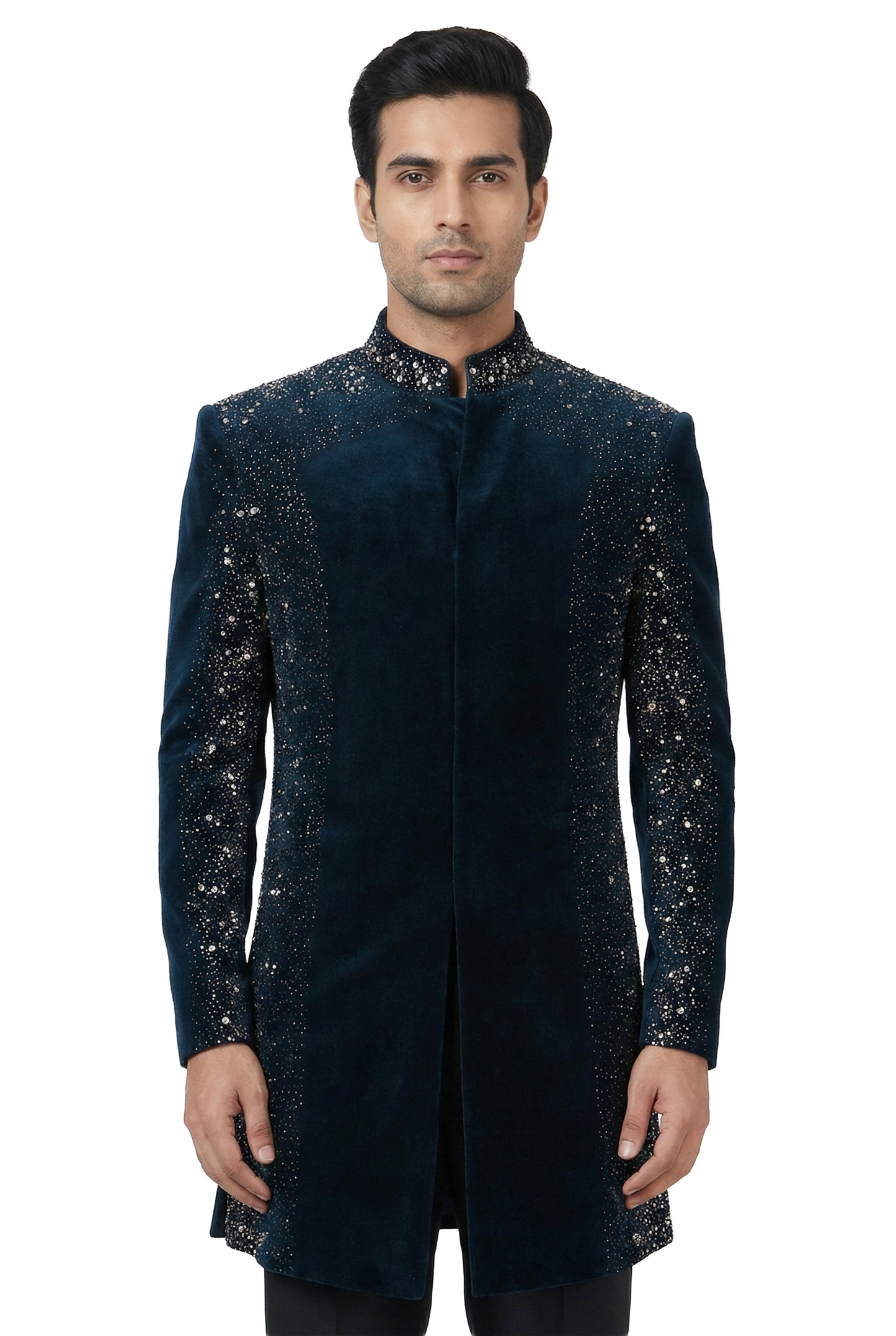 Midnight Velvet Crystal-Embellished Indo-Western Jacket