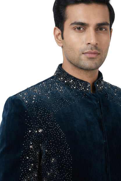Midnight Velvet Crystal-Embellished Indo-Western Jacket