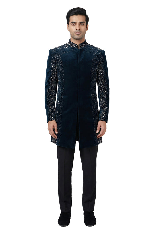 Midnight Velvet Crystal-Embellished Indo-Western Jacket