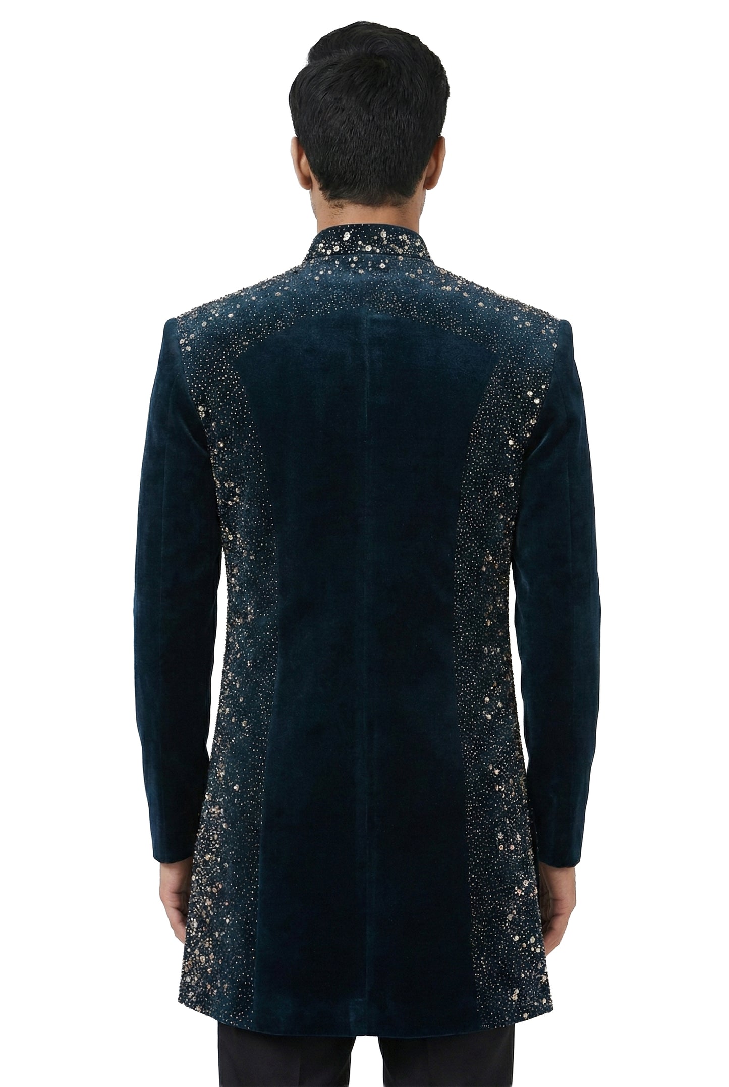 Midnight Velvet Crystal-Embellished Indo-Western Jacket