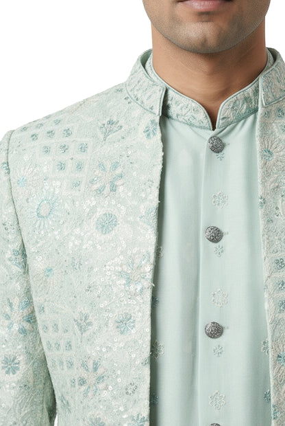 Mint Chikankari Embroidered Indo-Western Set with Dupatta