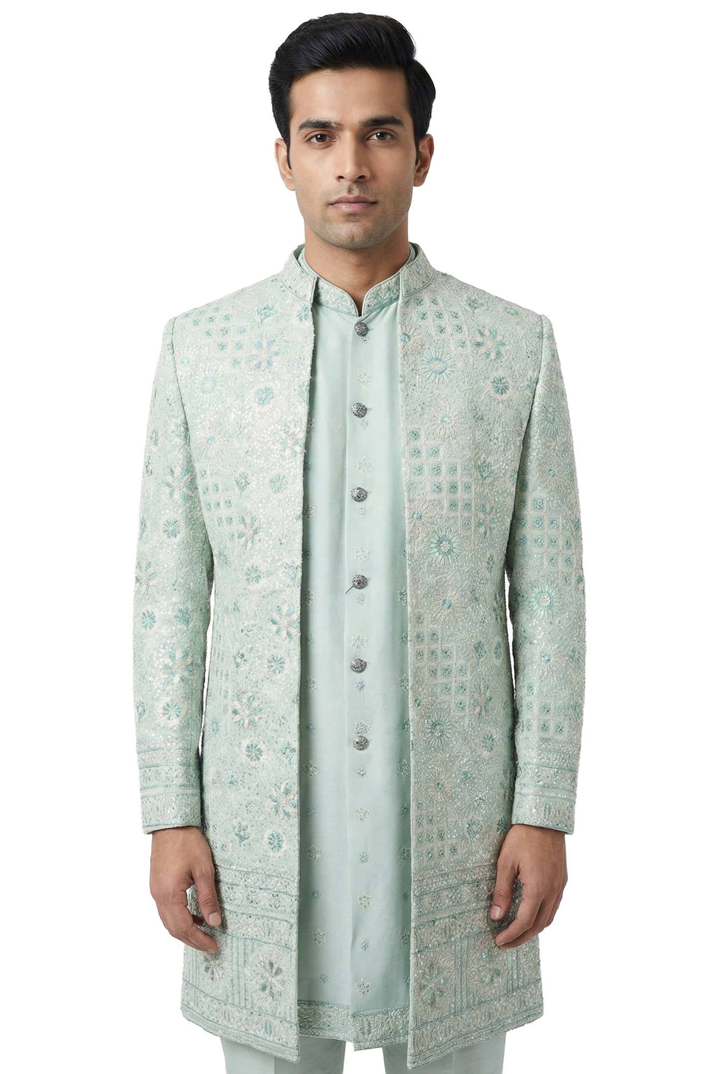 Mint Chikankari Embroidered Indo-Western Set with Dupatta