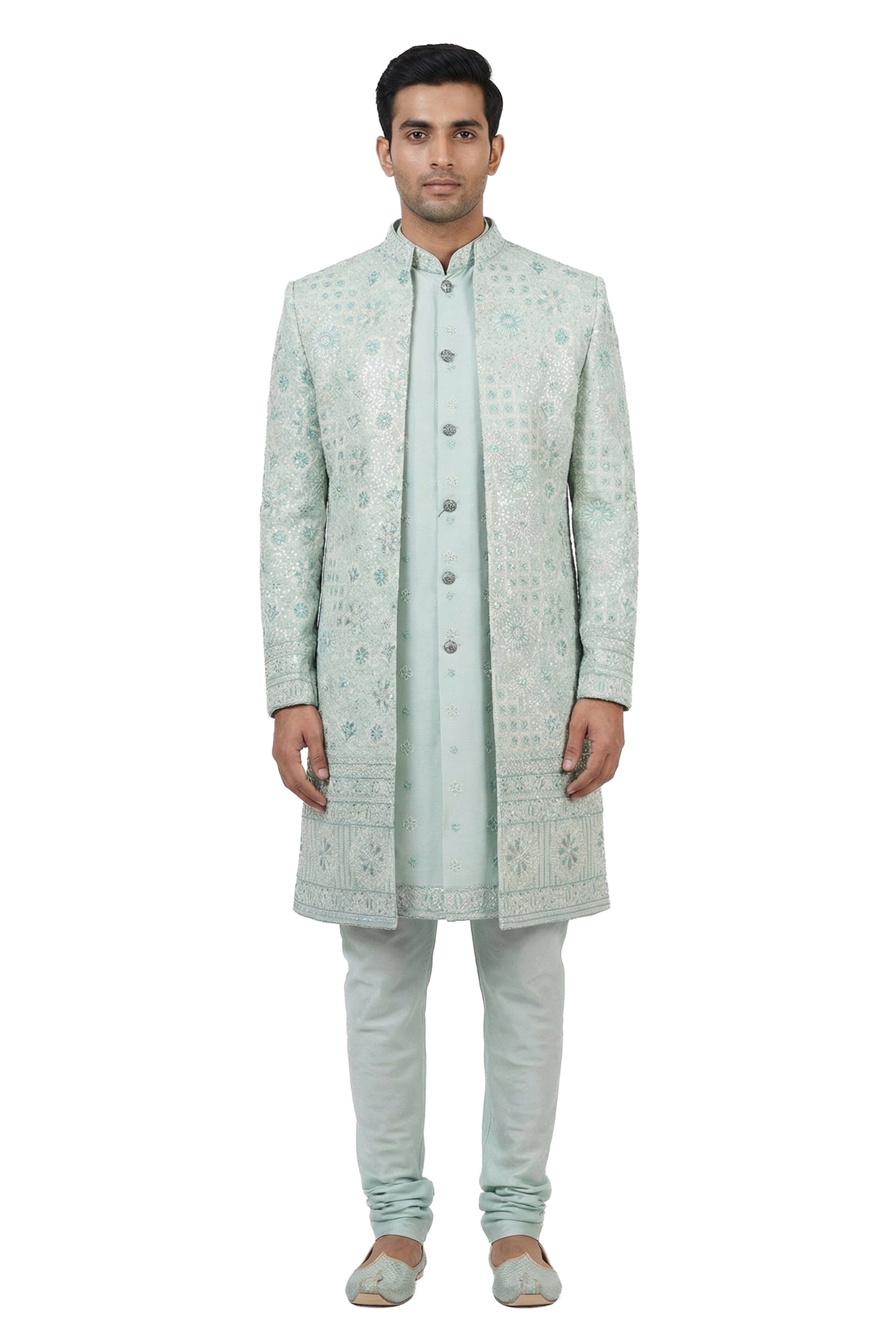 Mint Chikankari Embroidered Indo-Western Set with Dupatta