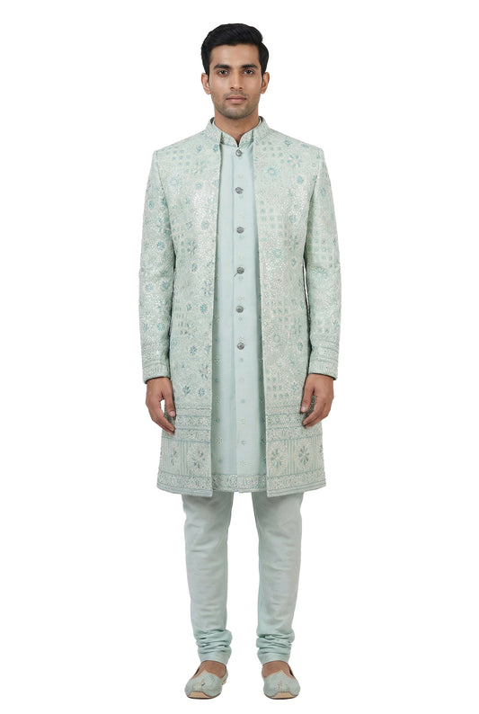 Mint Chikankari Embroidered Indo-Western Set with Dupatta