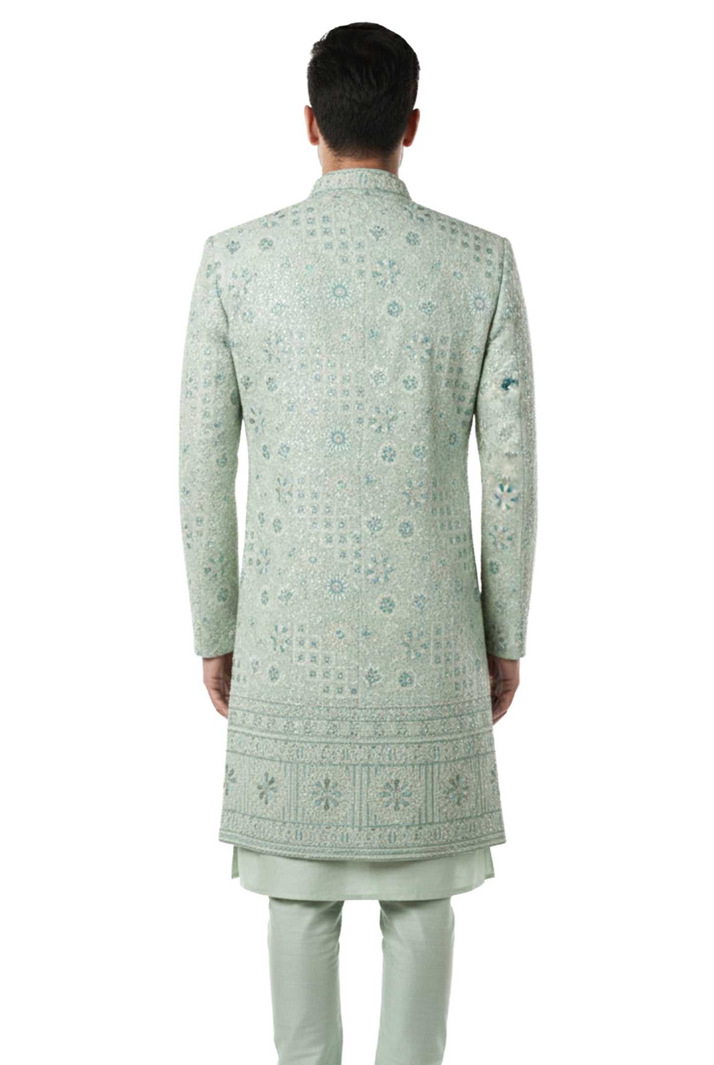 Mint Chikankari Embroidered Indo-Western Set with Dupatta
