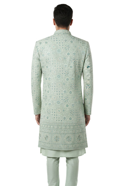 Mint Chikankari Embroidered Indo-Western Set with Dupatta