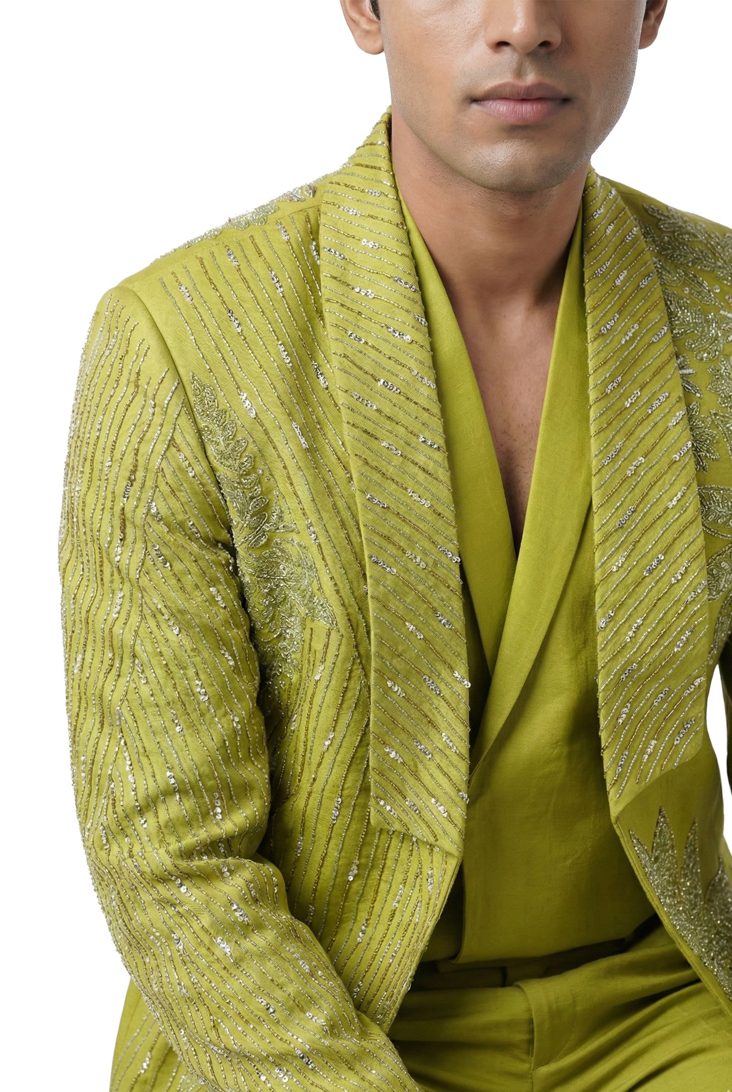 Green Embellished Open-Style Indo-Western