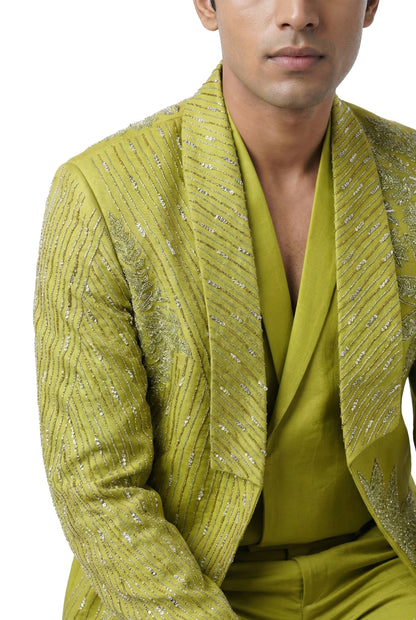 Green Embellished Open-Style Indo-Western