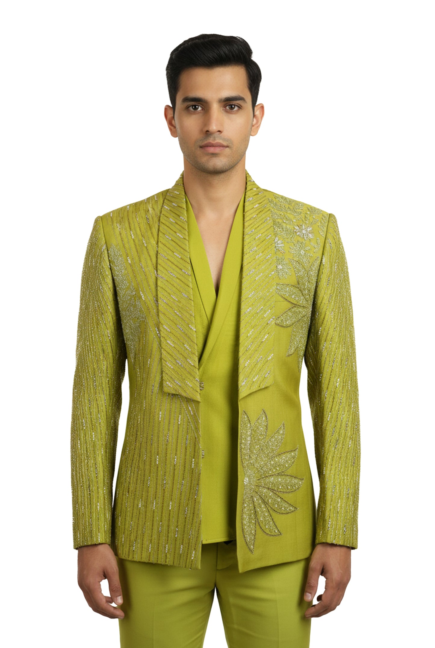 Green Embellished Open-Style Indo-Western