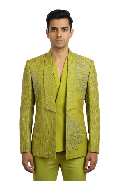 Green Embellished Open-Style Indo-Western