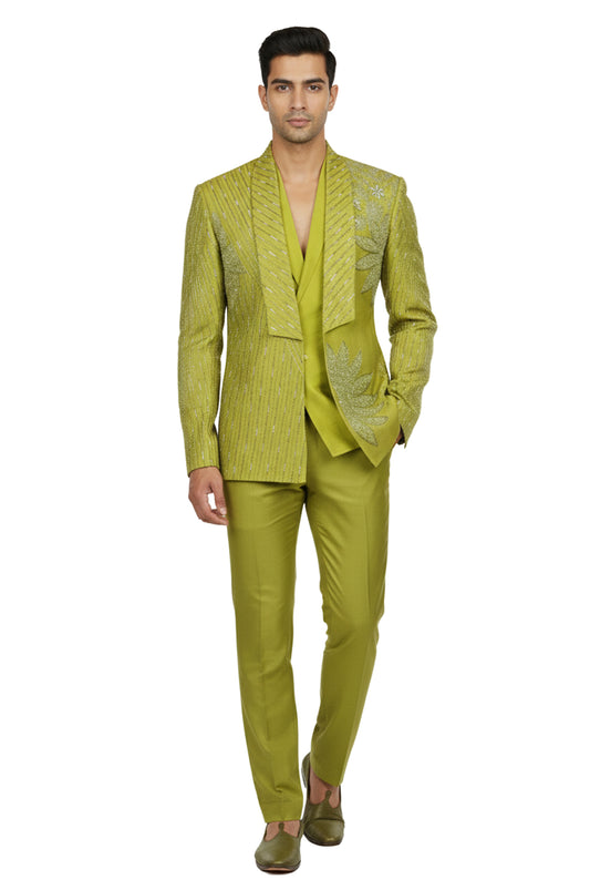 Green Embellished Open-Style Indo-Western