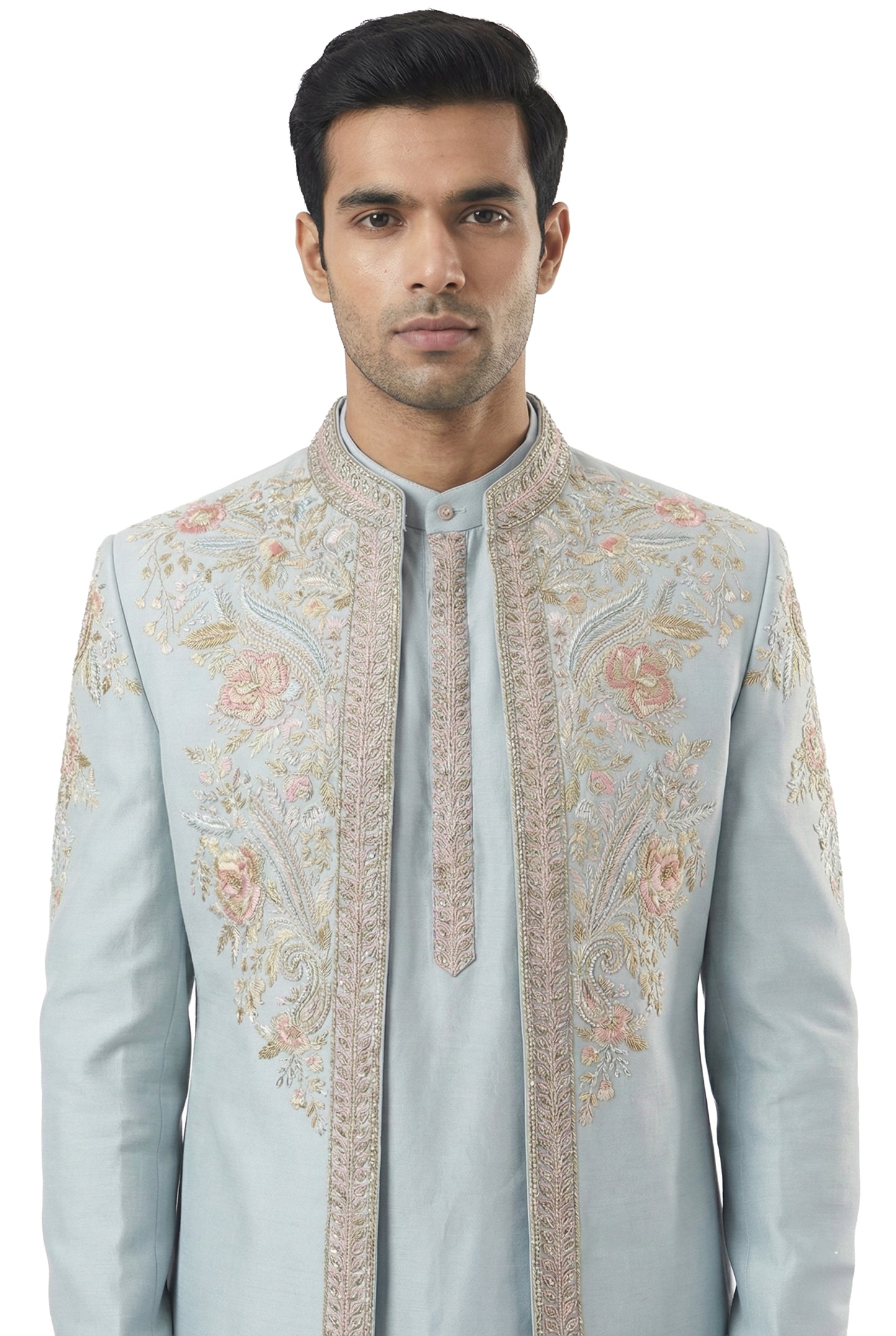 Blue Embroidered Indo-Western Jacket Set