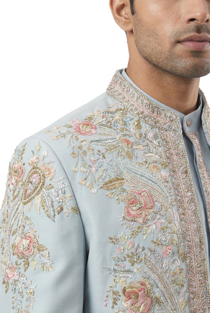 Blue Embroidered Indo-Western Jacket Set