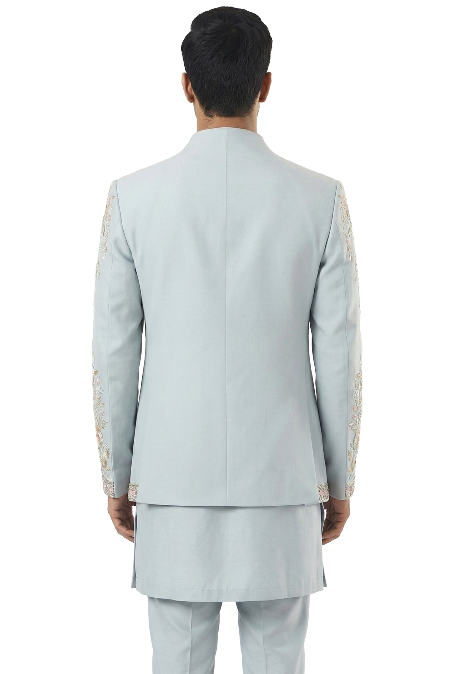 Blue Embroidered Indo-Western Jacket Set
