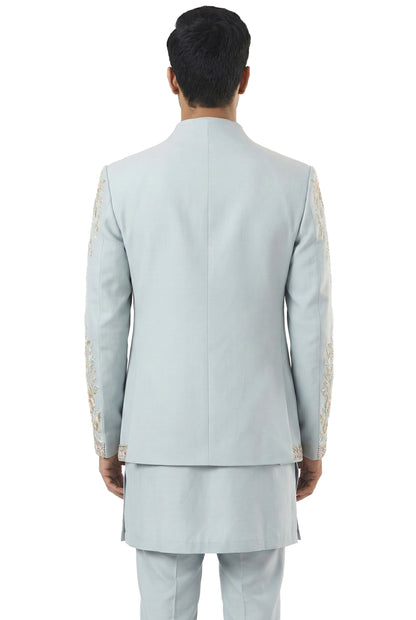Blue Embroidered Indo-Western Jacket Set