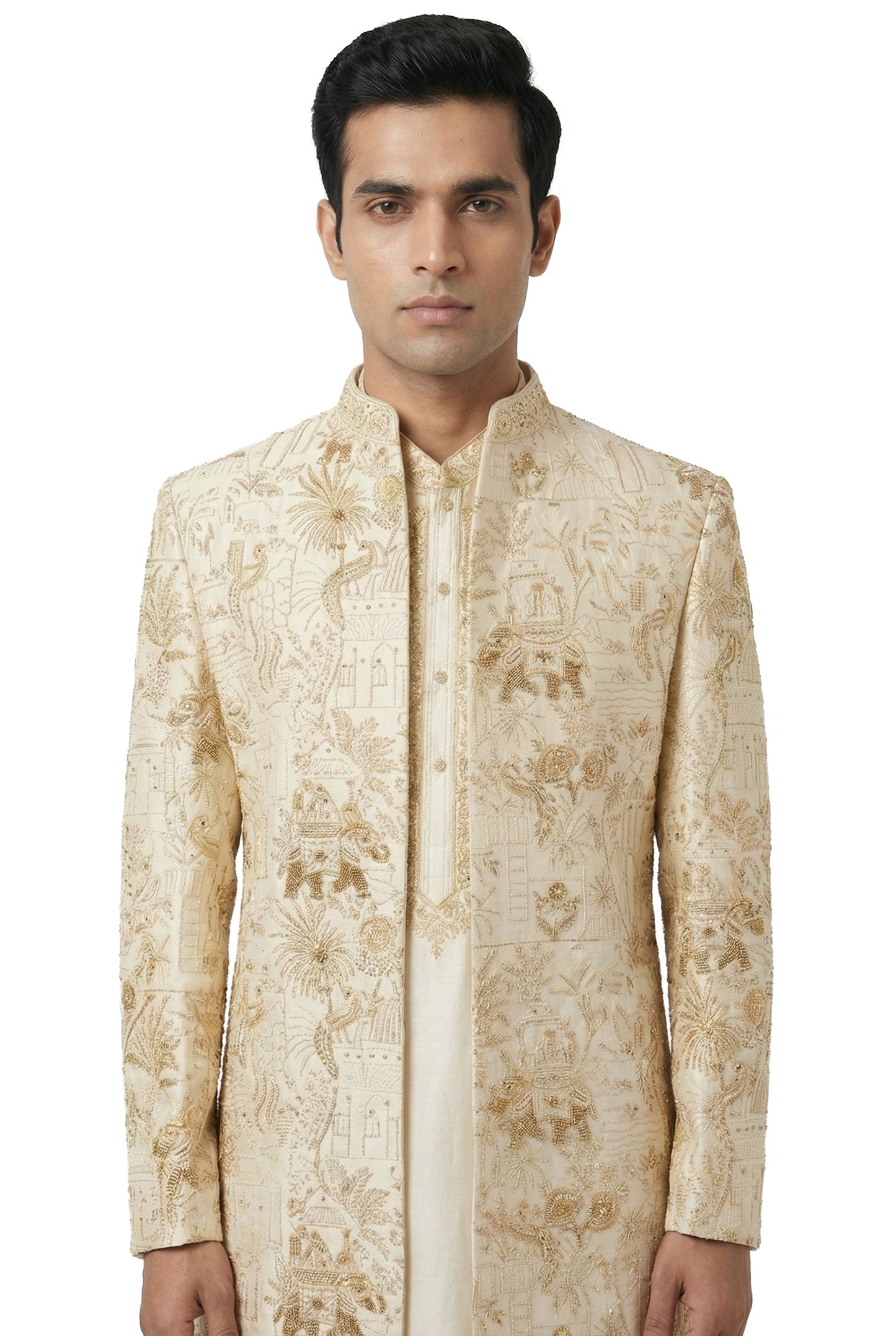 Ivory Heritage Embroidered Indo-Western Jacket Set