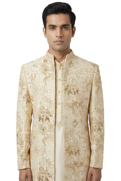 Ivory Heritage Embroidered Indo-Western Jacket Set