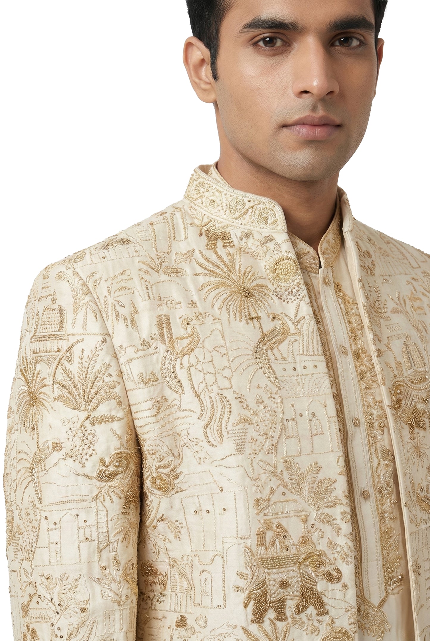 Ivory Heritage Embroidered Indo-Western Jacket Set