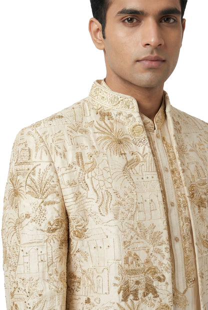 Ivory Heritage Embroidered Indo-Western Jacket Set