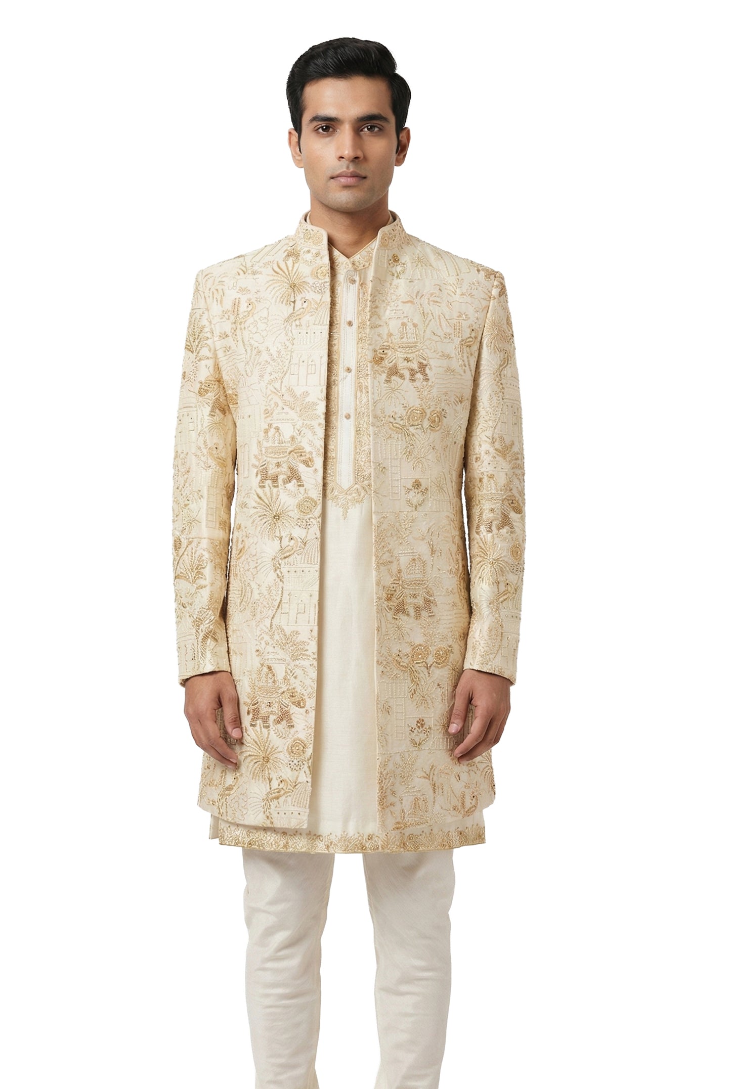 Ivory Heritage Embroidered Indo-Western Jacket Set