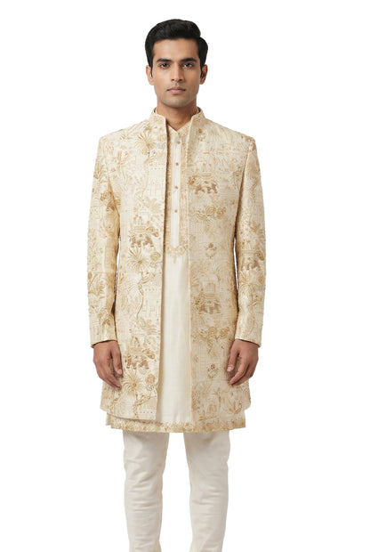 Ivory Heritage Embroidered Indo-Western Jacket Set