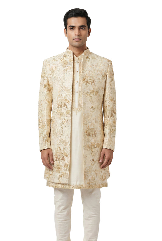 Ivory Heritage Embroidered Indo-Western Jacket Set