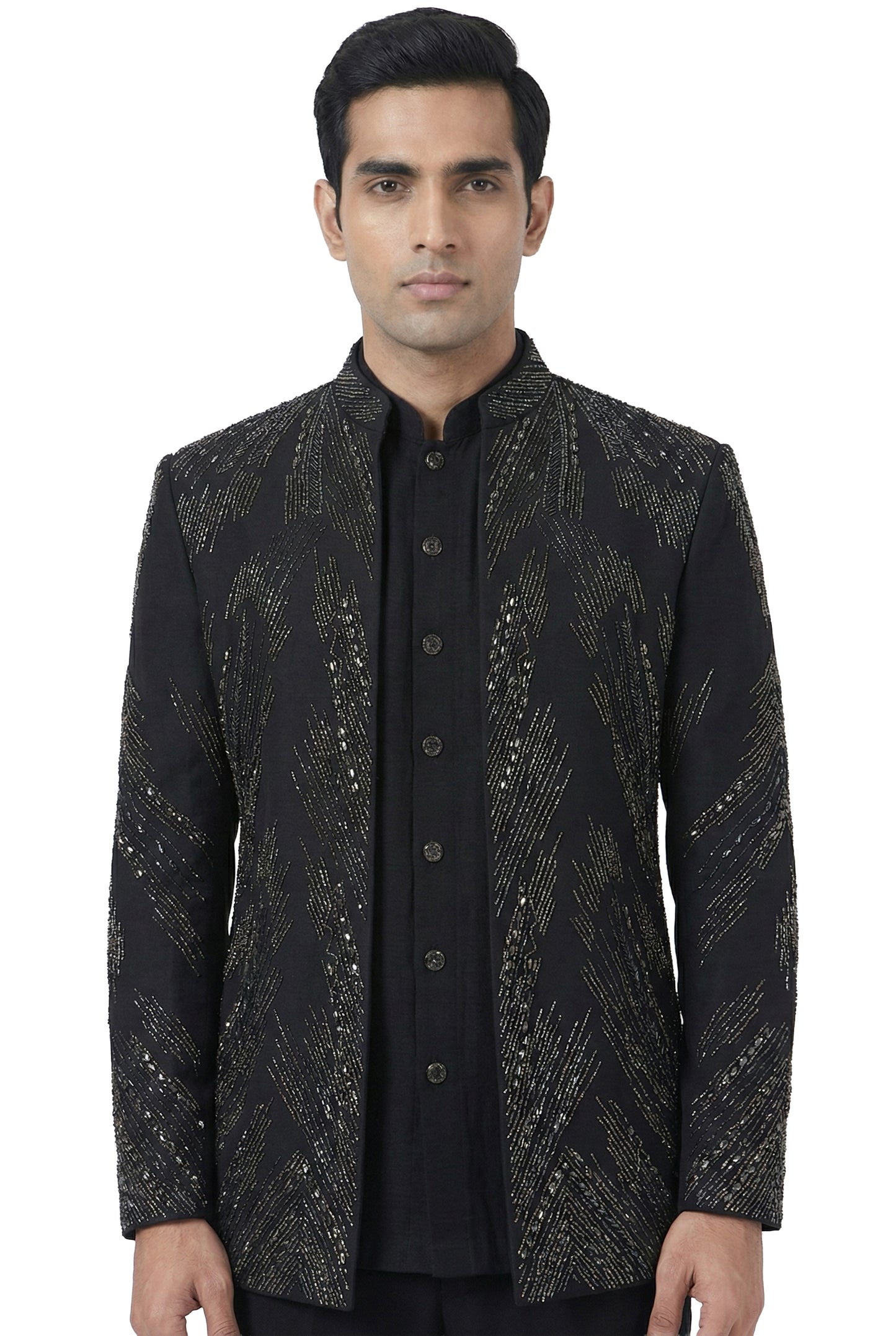 Black Emboidered Indo-Western Jacket Set
