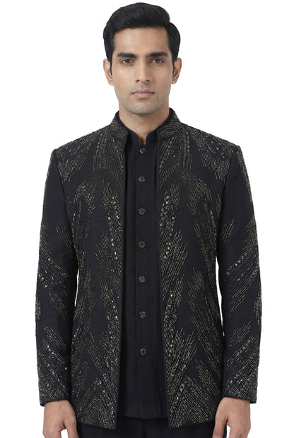 Black Emboidered Indo-Western Jacket Set