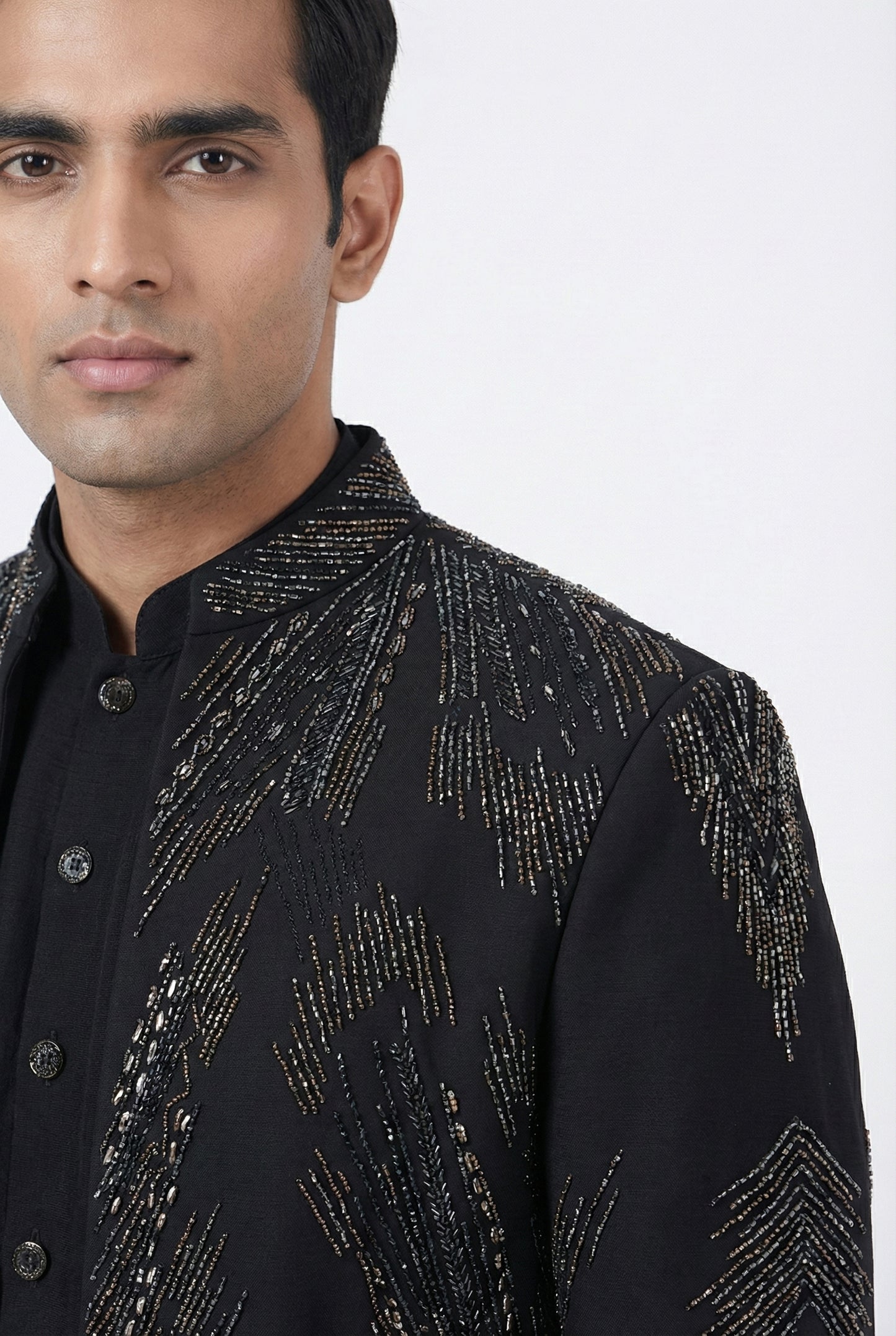 Black Emboidered Indo-Western Jacket Set