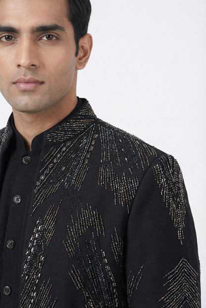 Black Emboidered Indo-Western Jacket Set