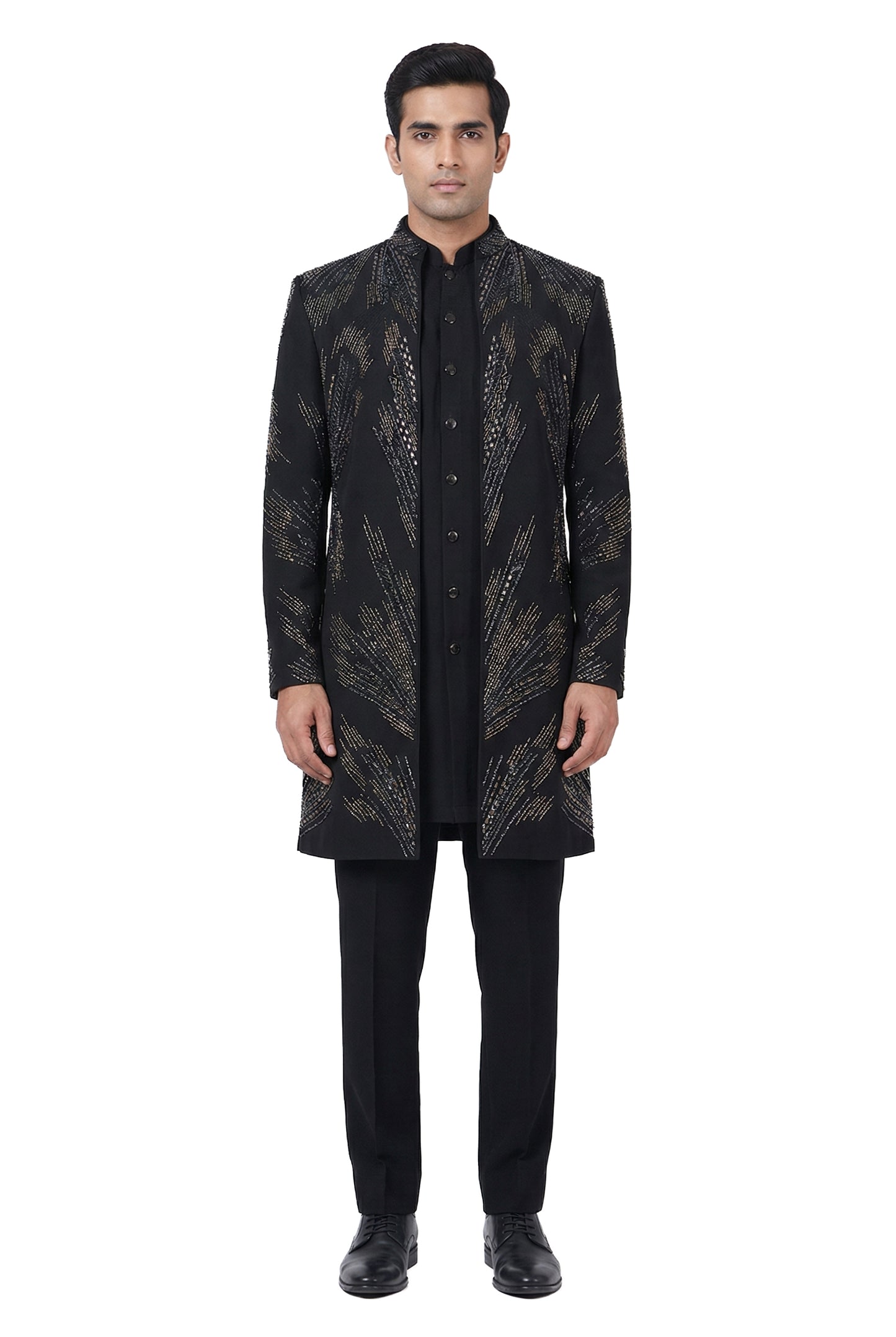 Black Emboidered Indo-Western Jacket Set
