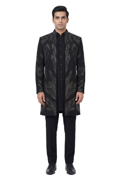 Black Emboidered Indo-Western Jacket Set