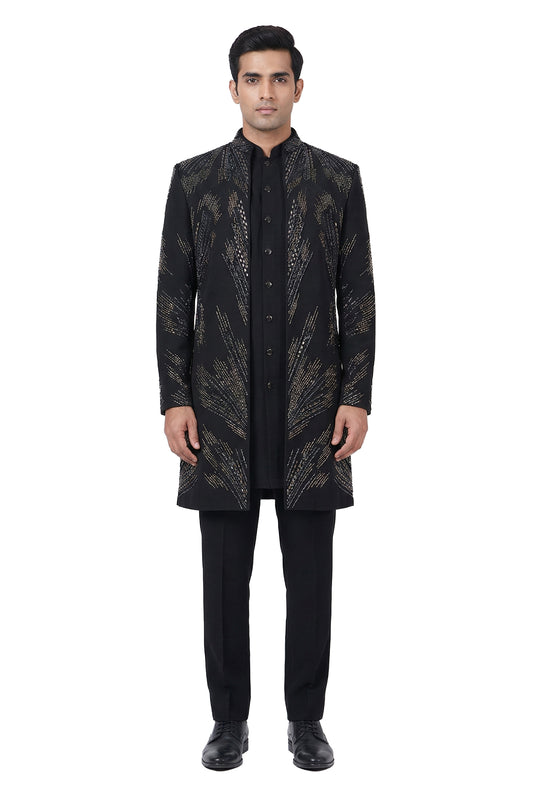 Black Emboidered Indo-Western Jacket Set