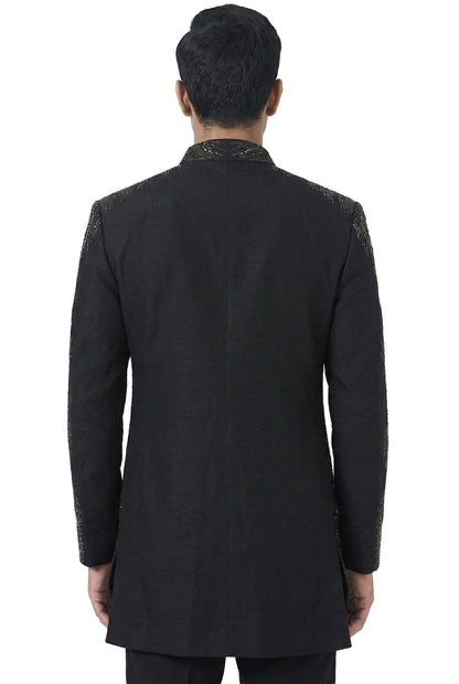 Black Emboidered Indo-Western Jacket Set