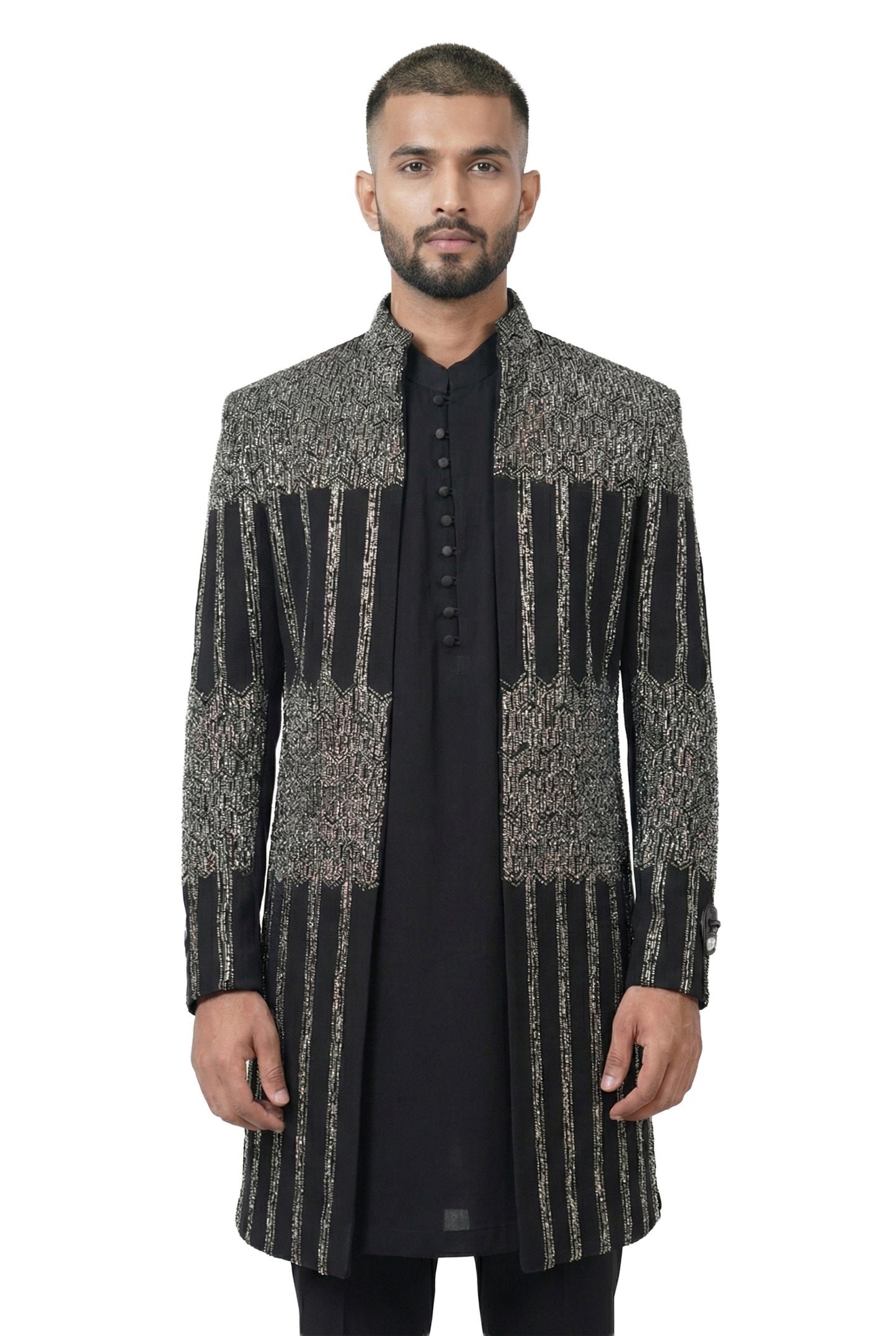 Black Embellished Indo-Western Jacket Set