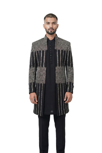Black Embellished Indo-Western Jacket Set