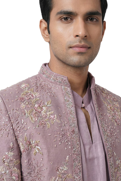 Mauve Embroidered Open Jacket Set