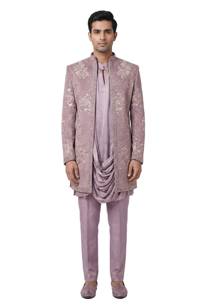 Mauve Embroidered Open Jacket Set