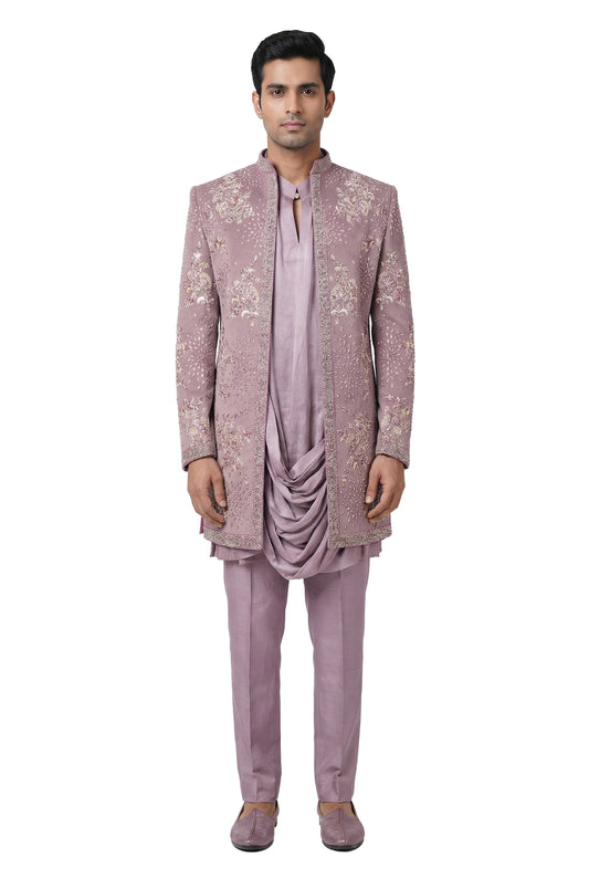 Mauve Embroidered Open Jacket Set