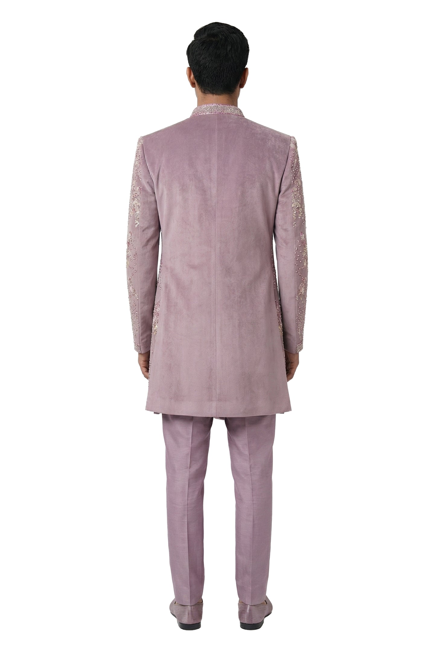 Mauve Embroidered Open Jacket Set
