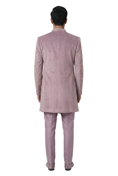Mauve Embroidered Open Jacket Set