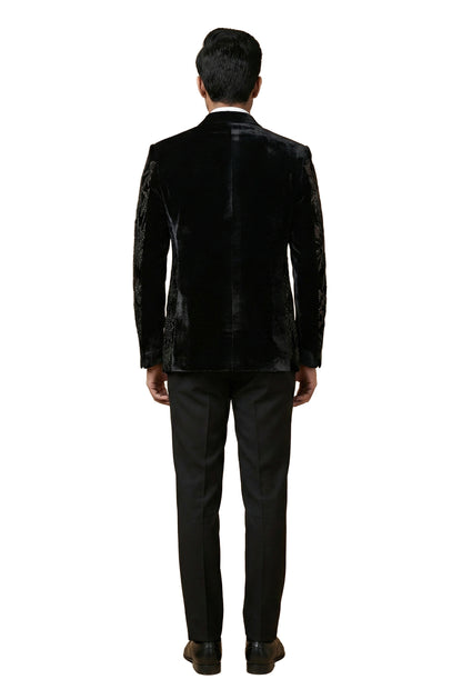 Black Tonal Embroidered Velvet Tuxedo Set