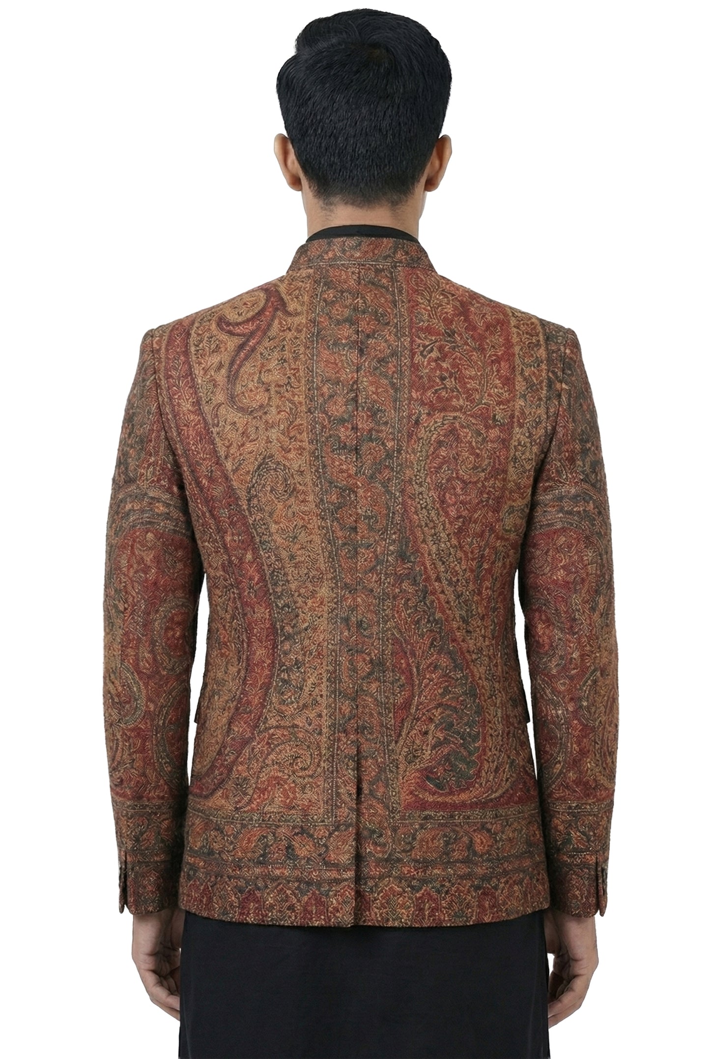 Maroon Paisley Woven Indo-Western Jacket