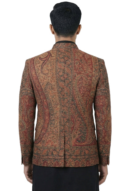 Maroon Paisley Woven Indo-Western Jacket