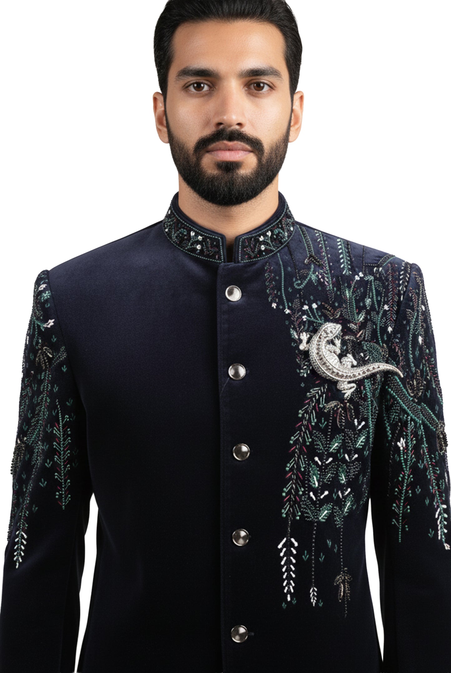 Navy Blue Velvet Bandhgala Jacket
