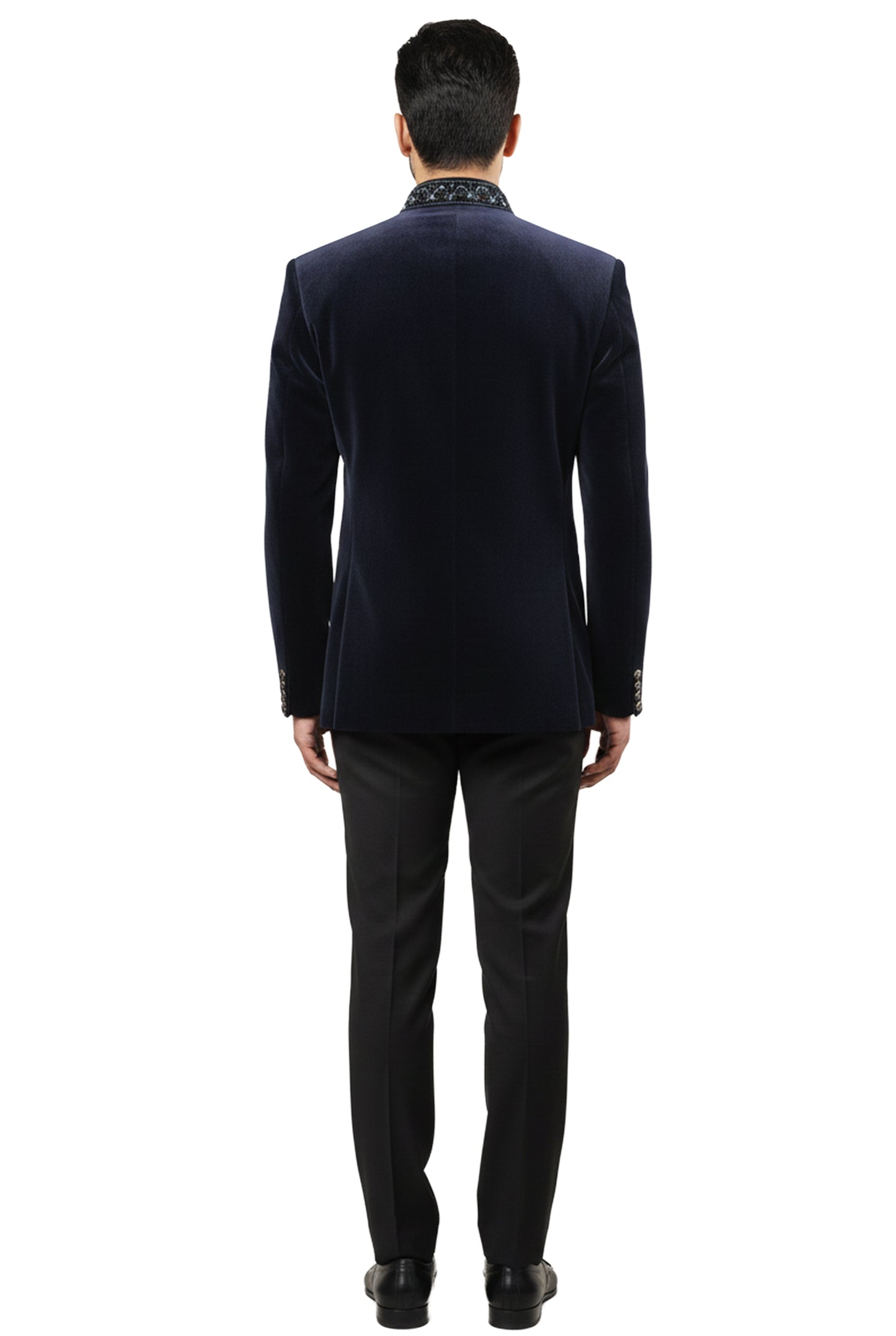 Navy Blue Velvet Bandhgala Jacket