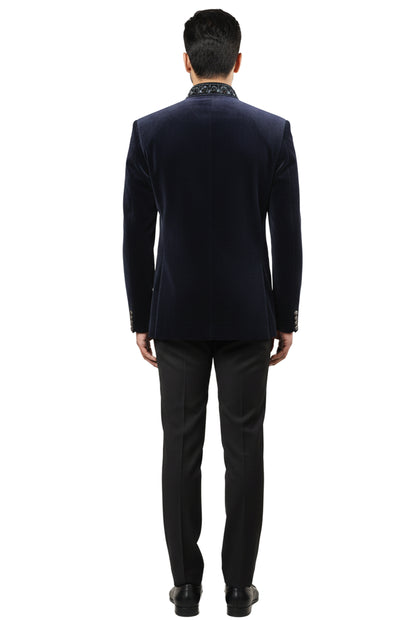Navy Blue Velvet Bandhgala Jacket