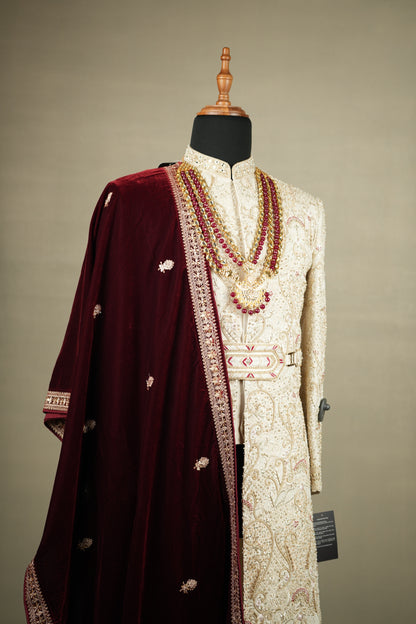 Ivory Hand-Embroidered Sherwani