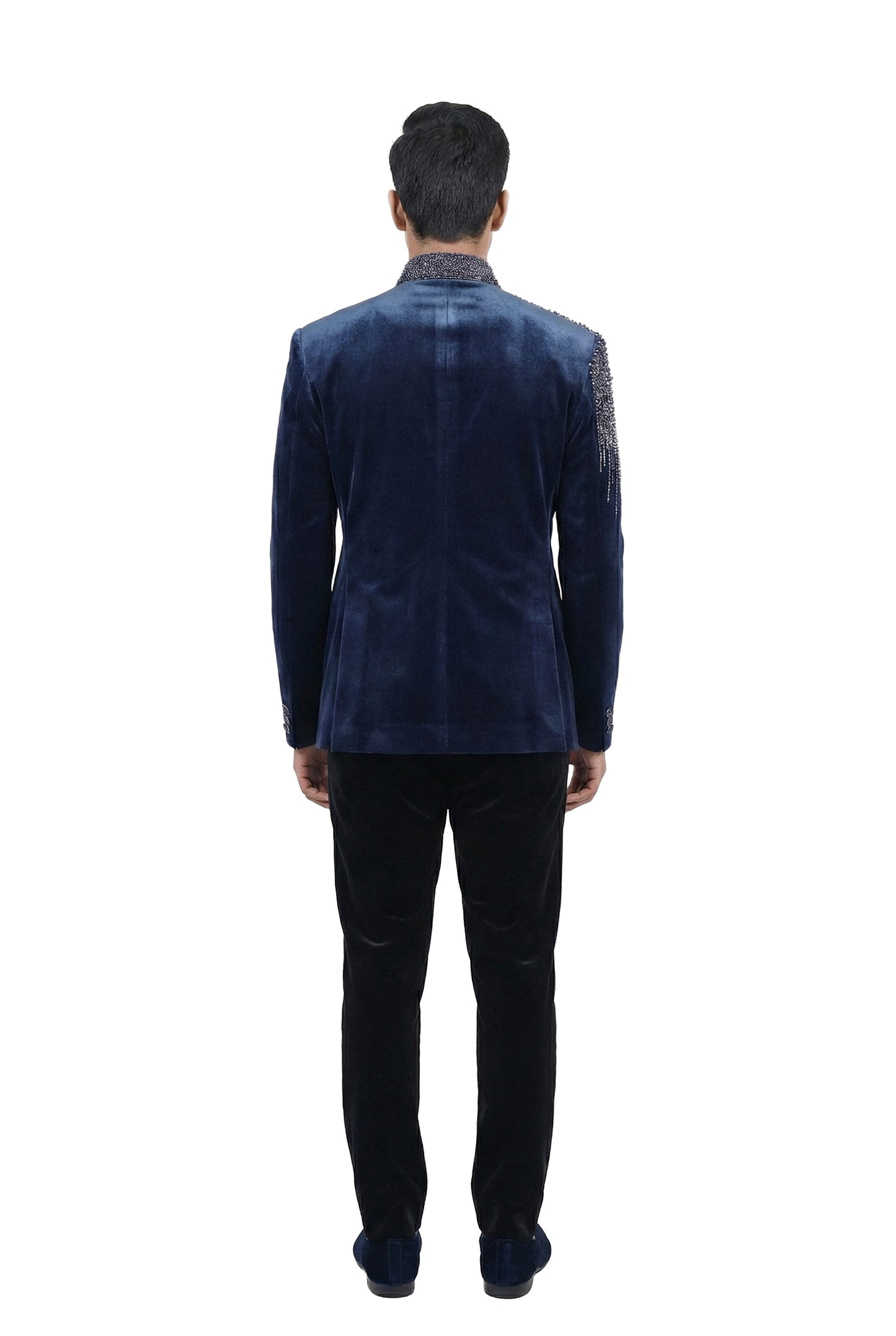 Navy Blue Velvet Bandhgala Jacket